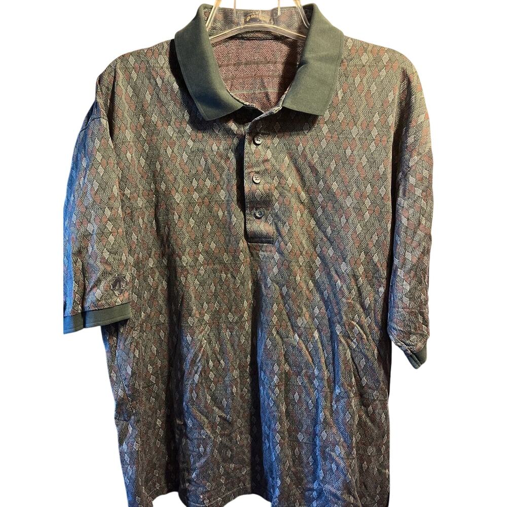 Descente Men’s L Polo Shirt Golf Gray Abstract Geometric Cascade Outdoor Travel